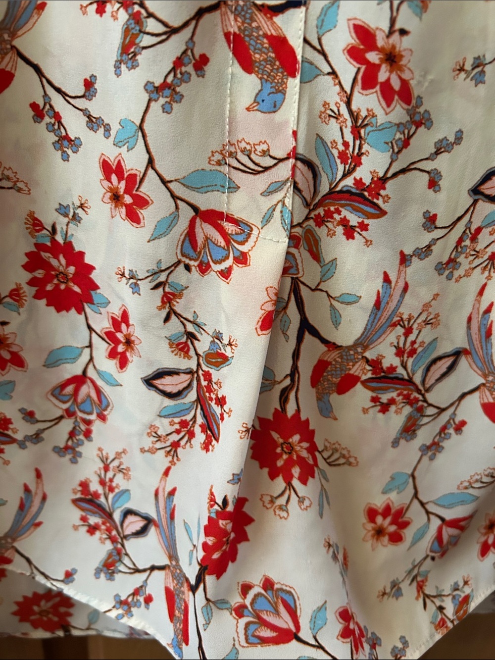 Rose & Olive Cream Floral V-Neck Sleeveless Top with Red & Light Blue Accents - Picture 5 of 11